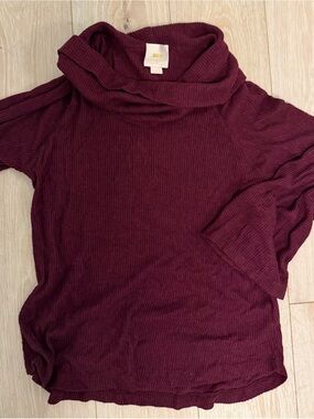 Anthropologie Ribbed Cowl Neck Sweater in Burgundy